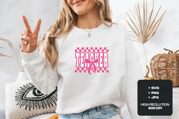 Pink Teacher Checker Bow SVG