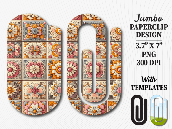 Retro Boho Floral Tile Jumbo Paperclip