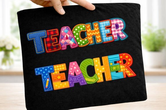 Teacher Faux Yarn Colorful Patchwork Png
